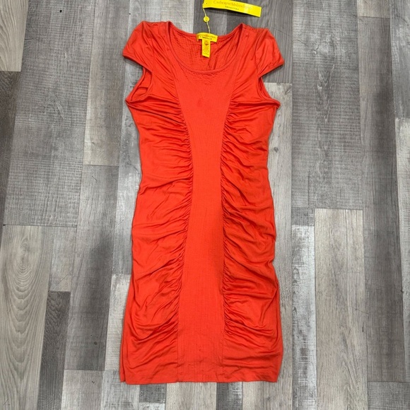 NWT Catherine Malandrino orange ruched stretch bodycon dress ❤️ - Picture 2 of 7